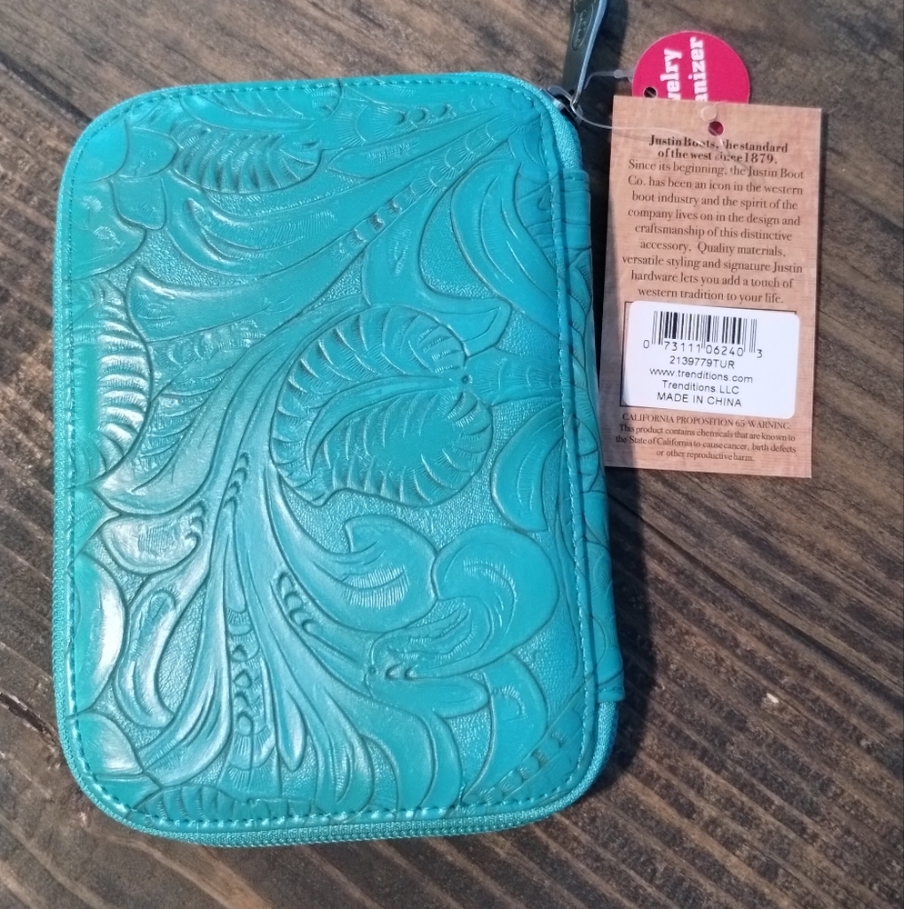 Justin Boots Teal Leather Jewelry Organizer - Picture 2 of 7